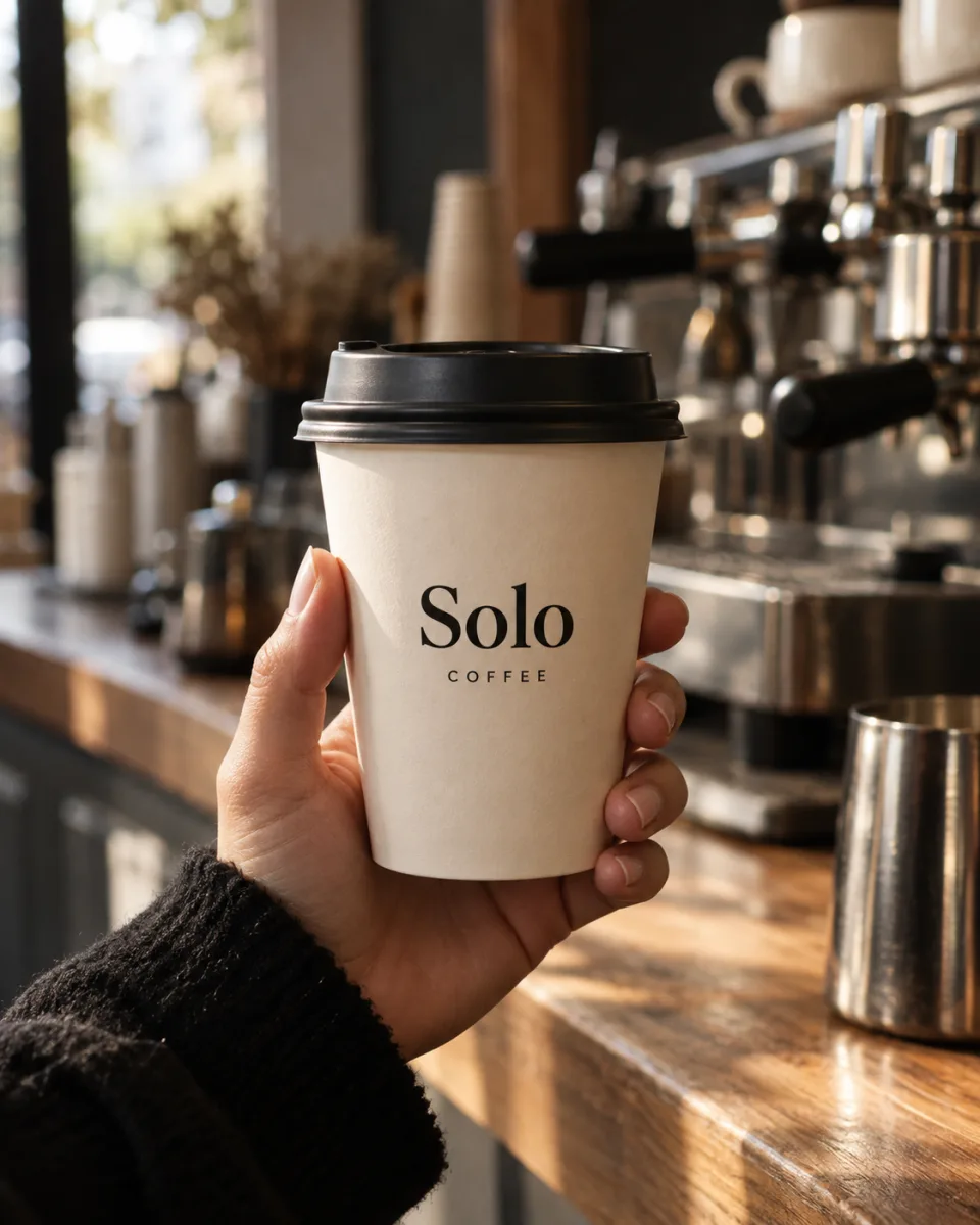 A hand holding a takeaway coffee cup — AI campaign image